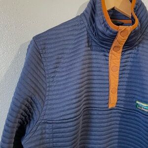 L.L.Bean Mens Fitted Fleece Pullover Snap Neck Performance Sweater Navy Medium